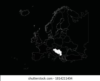 Vector Illustration Of White Map Of Former Yugoslavia Countries On Europe Map On Black Background