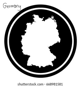 vector illustration white map of Germany on black circle, isolated on white background