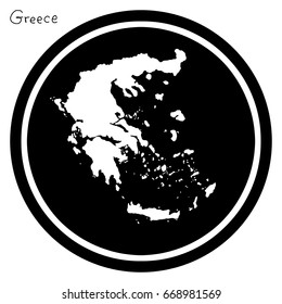 vector illustration white map of Greece on black circle, isolated on white background