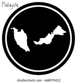 vector illustration white map of Malaysia on black circle, isolated on white background