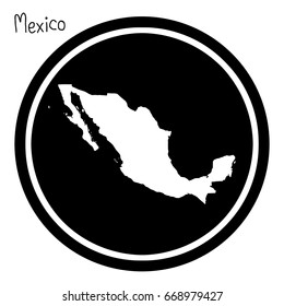 vector illustration white map of Mexico on black circle, isolated on white background