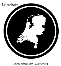 vector illustration white map of Netherlands on black circle, isolated on white background
