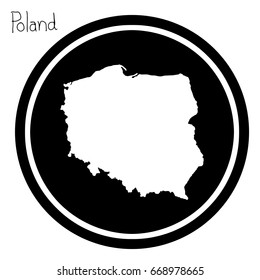 vector illustration white map of Poland on black circle, isolated on white background