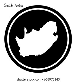 vector illustration white map of South Africa on black circle, isolated on white background
