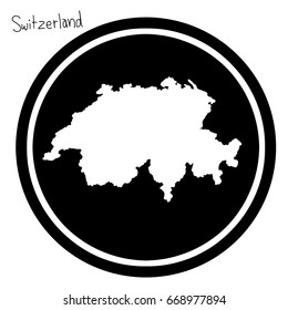 vector illustration white map of Switzerland on black circle, isolated on white background