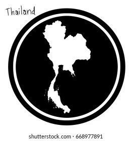 vector illustration white map of Thailand on black circle, isolated on white background