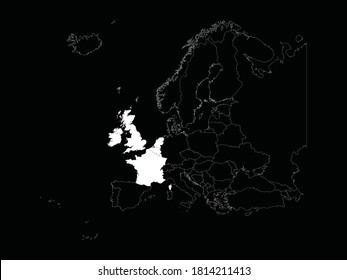 vector illustration of White map of West Europe countries on Europe map on black background