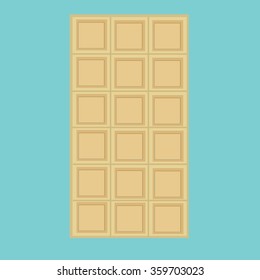 Vector illustration white, milk chocolate bar isolated on blue background. Chocolate bar icon