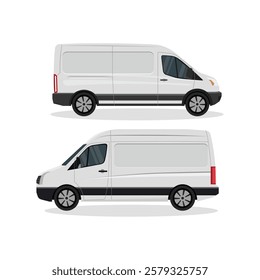 Vector illustration of white mini van. Land vehicle transportation of van with side view and front view. Business vehicle for delivery