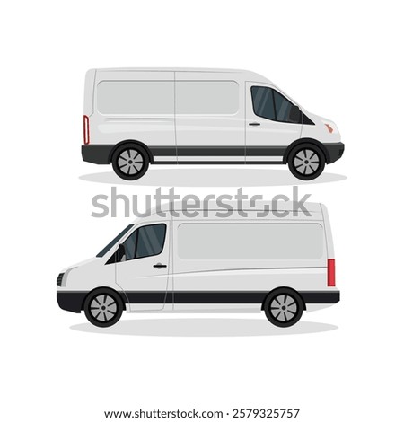 Vector illustration of white mini van. Land vehicle transportation of van with side view and front view. Business vehicle for delivery