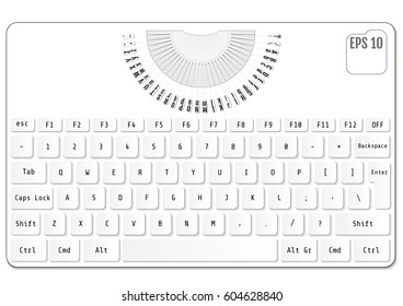 Vector illustration of white modern laptop keyboard with elements of typewriter. Stylized for your business