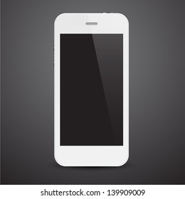 Ilustración vectorial de un smartphone blanco moderno y realista con pantalla negra vacía. Eps10.