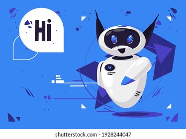 Vector illustration white modern working with a dialog cloud, robot assistant