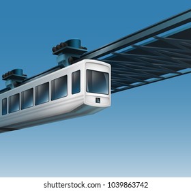 Vector illustration of white monorail suspension railway. Isolated on background