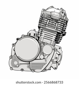 Vector illustration of a white motor vehicle engine, suitable for your design needs