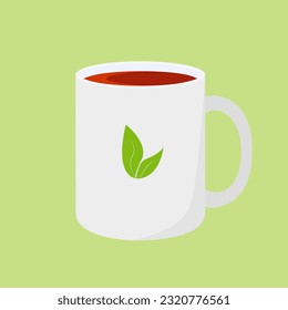 Vector illustration of a white mug with black tea. Isolated on a white background.