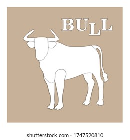 Vector illustration of white new year bull. Paper cut style. Bull icon minimalist design. The symbol of new 2021 year. The concept of power. The animal abstract drawing.