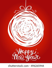 Vector illustration of a white new year ball. Greeting card