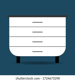Vector Illustration eines weißen Nachtstandes isoliert auf einem blauen Hintergrund. Element für die Innenarchitektur