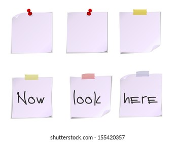 Vector illustration of white notes isolated on white background.