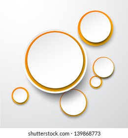 Vector illustration of white and orange paper round speech bubble. Eps10.