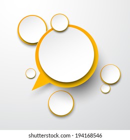 Vector illustration of white and orange paper round speech bubble. Eps10. 