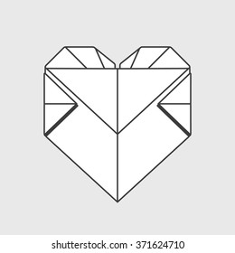 Vector illustration: white origami letter in form of heart for Valentine's Day decoration isolated on light gray background
