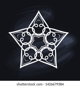 Vector illustration of the white ornamental star on the blackboard