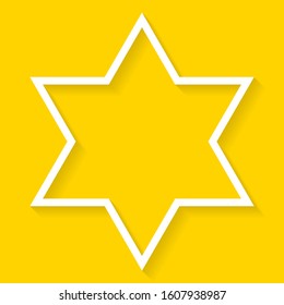 Vector illustration of white outlined frame of star shape isolated on yellow background.