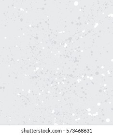 Vector illustration, white paint texture on a gray background with paint splashes, spots, drops and stains.