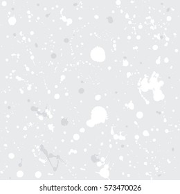 Vector illustration, white paint texture on a gray background with paint splashes, spots, drops and stains.