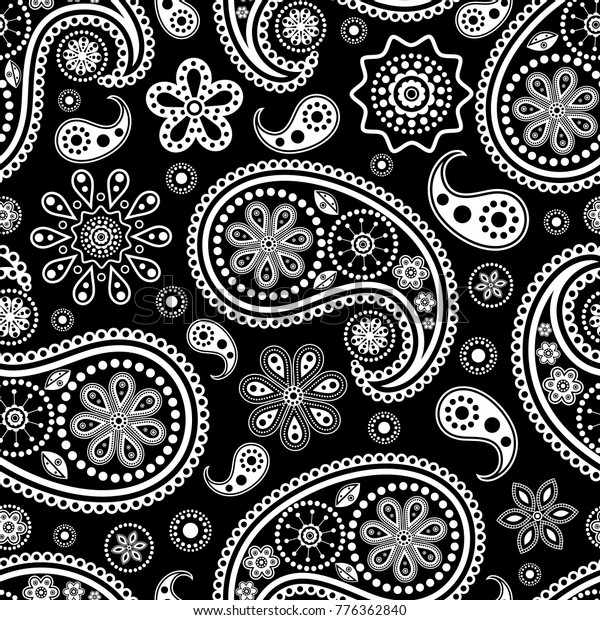 Vector Illustration White Paisley On Black Stock Vector (Royalty Free