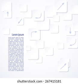 Vector illustration. White paper background with squares and arrows