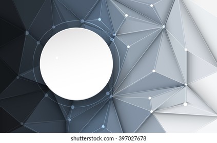 Vector illustration white paper circle label on Abstract 3D Geometric, Polygonal, Triangle pattern shape and gray color background