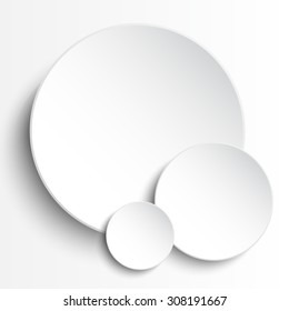 Vector illustration of white paper circles notes. Empty label round sticker, tag. Blank templates of a price tags. Mockup for your business presentation. Abstract background, banner, card.