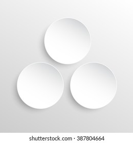 Vector illustration of white paper circles notes. Empty label round sticker, tag. Blank templates of a price tags. Mockup for your business presentation. Abstract background, banner, card.
