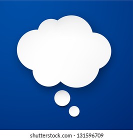 Ilustración vectorial de la nube de papel blanco sobre fondo azul. Eps10.