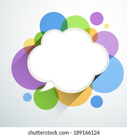 Vector illustration of white paper cloud speech bubble over color background. Eps10.