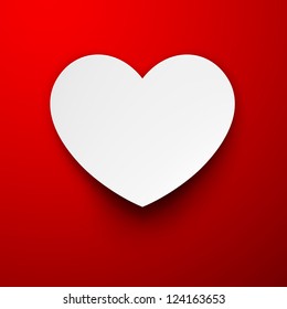 Vector illustration of white paper heart over red. Eps10.