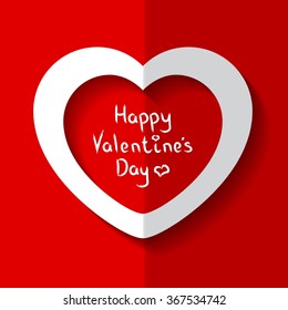 Vector illustration white paper heart on red background for Valentine's Day.