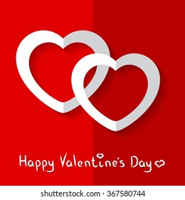 Vector illustration white paper hearts on red background for Valentine's Day.