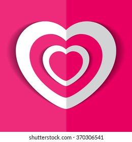 Vector illustration white paper hearts on pink background for Valentine's Day.