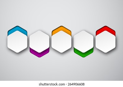 Vector illustration of white paper hexagonal bubbles. Infographics design. Eps10. 
