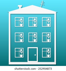 Vector illustration of an white paper house with windows