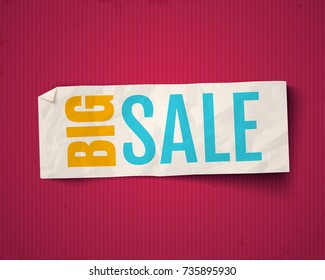 Vector illustration of a white paper on vintage background for big sale. Vector banner for big sale
