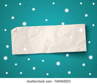 Vector illustration of a white paper on vintage background. Vector paper banner and snow.