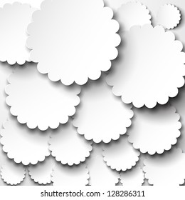 Ilustración vectorial de notas redondas de flores de papel blanco. Eps10.