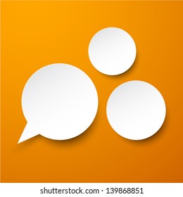 Vector illustration of white paper round speech bubble over orange. Eps10.