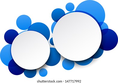 Ilustración vectorial de las burbujas de voz redondas de papel blanco sobre fondo azul. Eps10. 