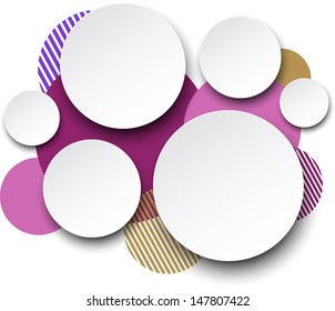 Vector illustration of white paper round speech bubbles over coloful background. Eps10. 